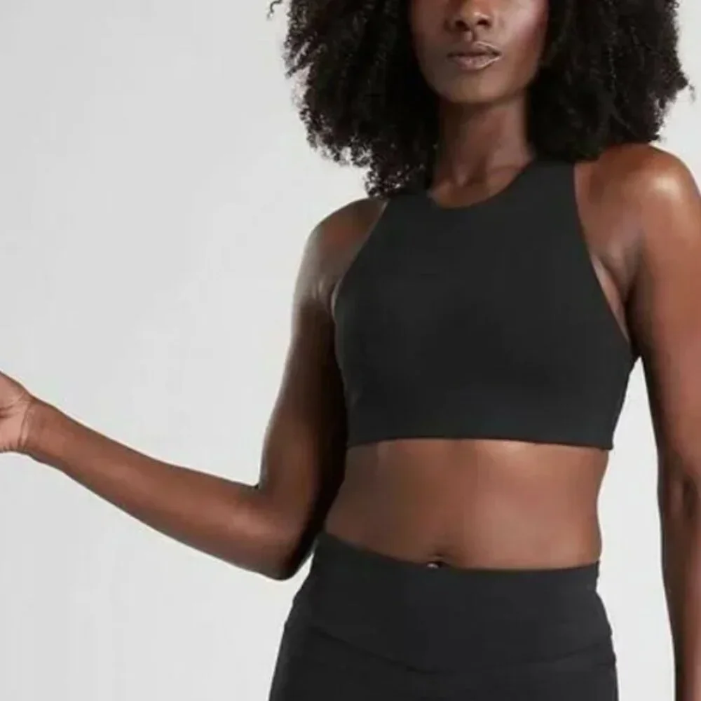 Athleta Hyper Focused black high‎ neck strappy sports bra M